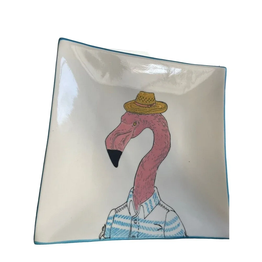 WEST ELM Collector's Editions Flamingo Salad Plate By RACHEL KOZLOWSKI 8 3/4